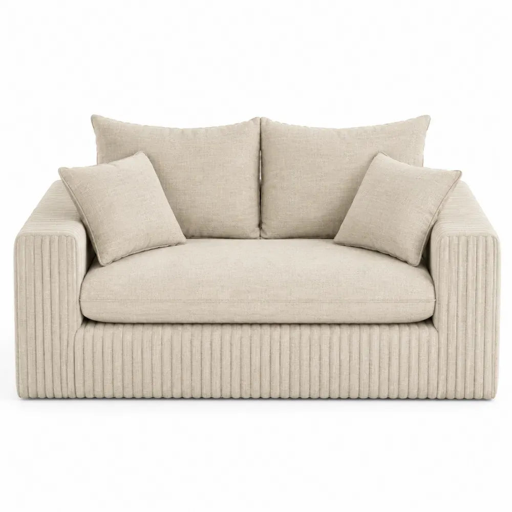 Sofá de 2 plazas tapizado en poliéster beige claro con brazos acanalados y cojines sueltos 200 x 95 x 78 cm