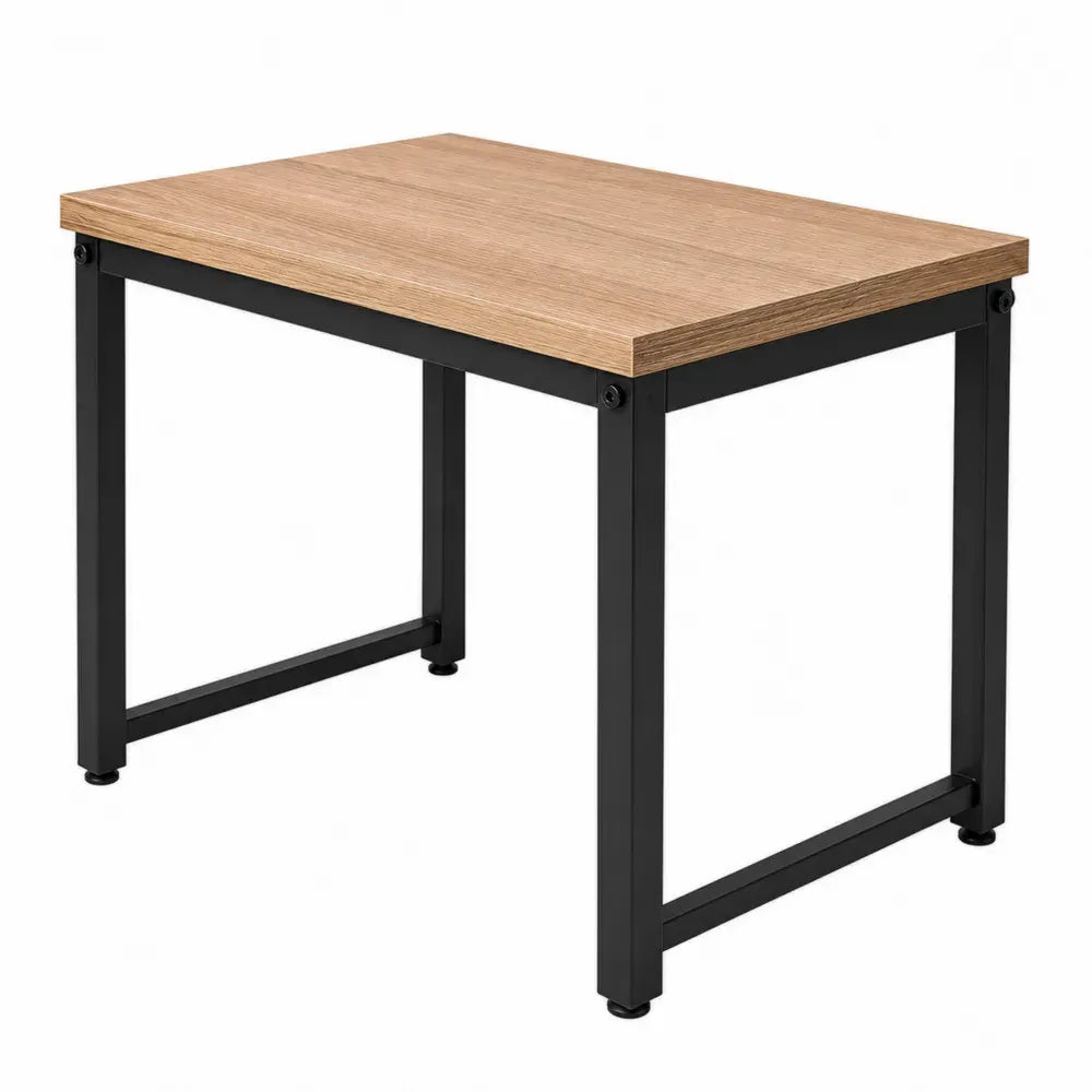 Escritorio rectangular de MDF efecto roble claro con estructura de acero negro y pies ajustables 120 cm x 60 cm x 75 cm