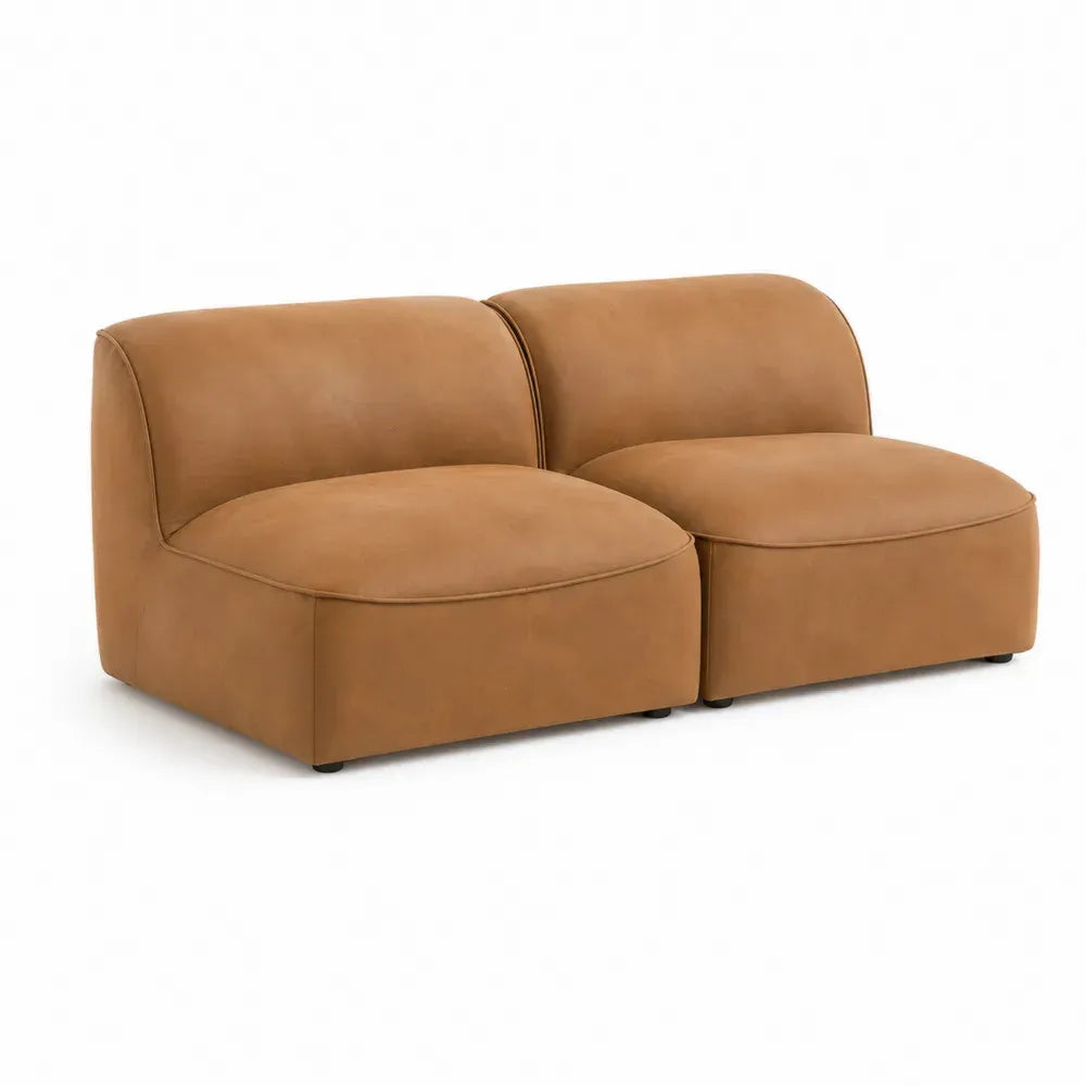 Sofá modular de 2 plazas tapizado en microfibra de poliéster marrón camel sin reposabrazos con respaldo curvo 170 x 95 x 75 cm
