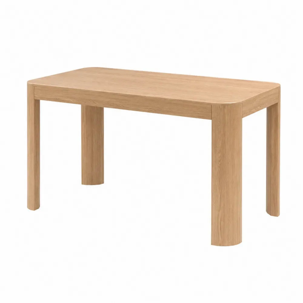 Mesa de comedor rectangular de MDF efecto roble natural con cuatro patas anchas 140 x 80 x 75 cm