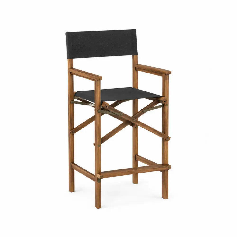 silla plegable de exterior tipo director en madera maciza de acacia 55 cm x 50 cm x 85 cm con asiento de tela negro y reposabrazos