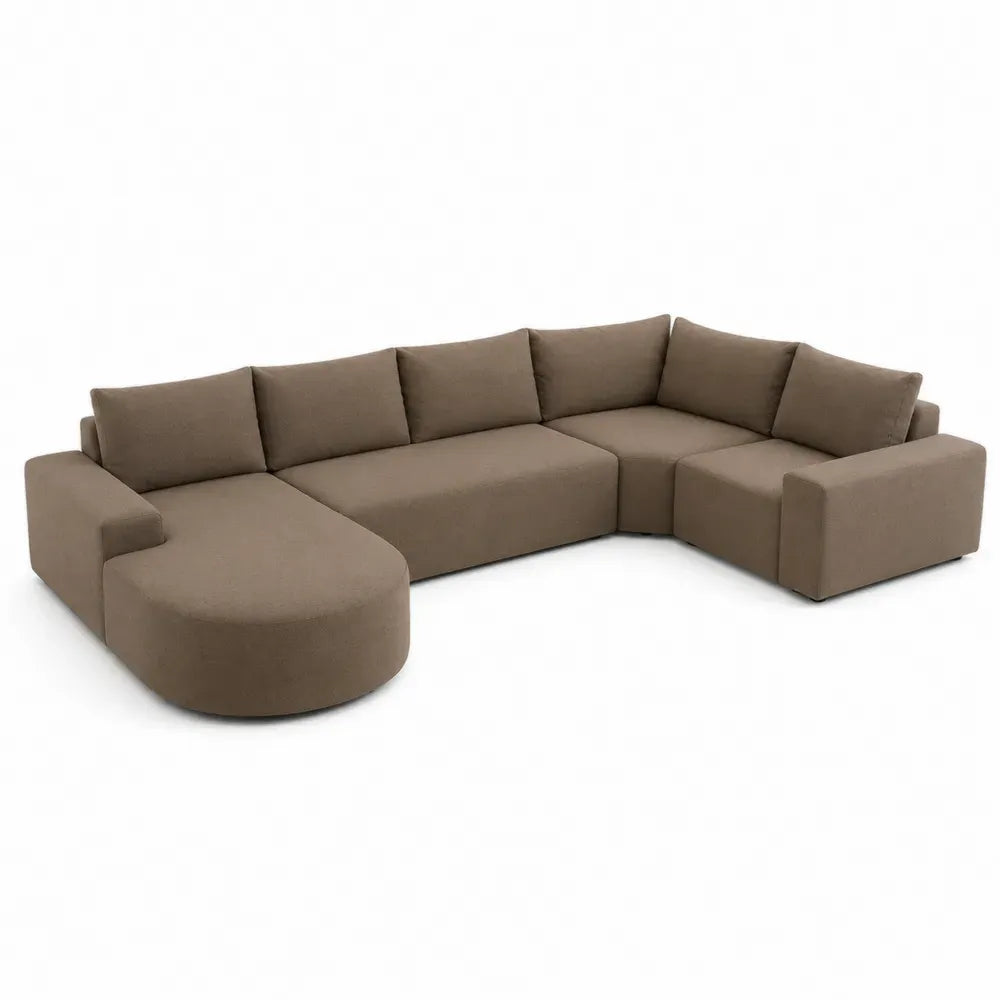 sofá esquinero modular en forma de L tapizado en poliéster marrón beige 280 cm x 160 cm x 85 cm estructura de madera contrachapada con chaise longue