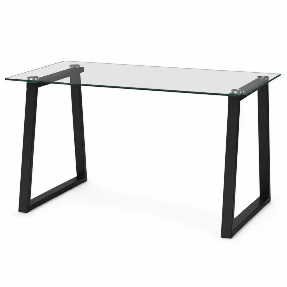Escritorio rectangular con tablero de vidrio templado transparente y estructura de acero negro 120 cm x 60 cm x 75 cm