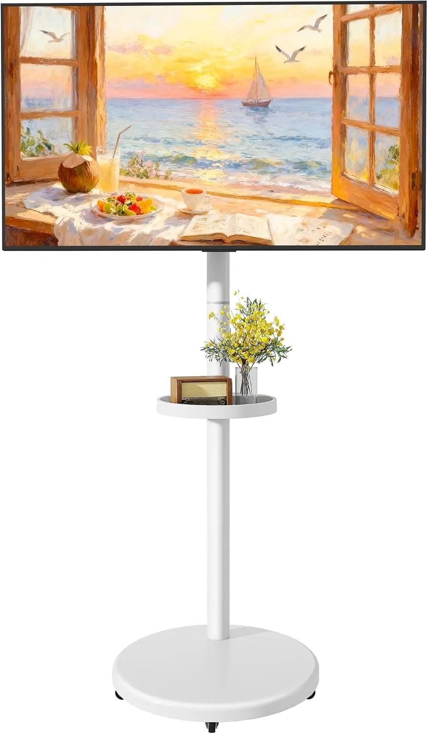 ECOTINY, TV stolky a nízké skříňky, Stojan na roláky s válečky, 17-43 palců, do 15 kg, bílý, Bílá, 15 kg, 71 cm, 124 cm