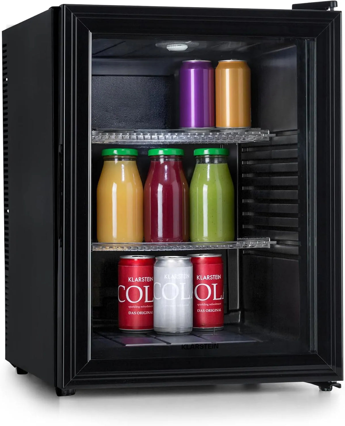 Klarstein, Minichladničky, lednice, mini lednice se skleněnými dveřmi, na nápoje, občerstvení a kosmetika, Bílá, 42L, 23 dB, 2 cm, 40 x 53
