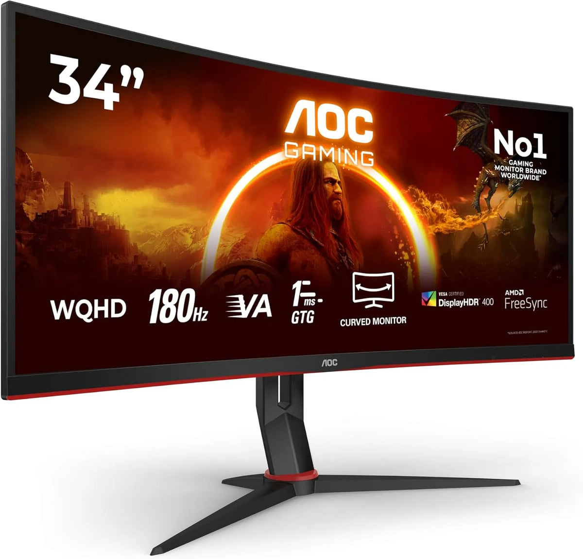 AOC CU34G2XP HDR400, Monitory, Gaming - 34 palců WQHD zakřivený monitor, 180 Hz, FreeSync Prem., (3440x1440, 1ms, Černá / červená, 34G