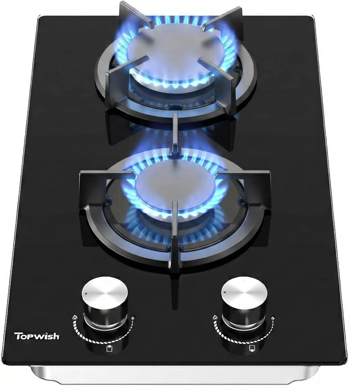 TOPWISH, Varné desky, Gas Cooktop 2 Flame, Plynový sporák 2 Flame 4750W, Černá, 4750W, 3.0 kW, 1.75 kW, 510X295X98