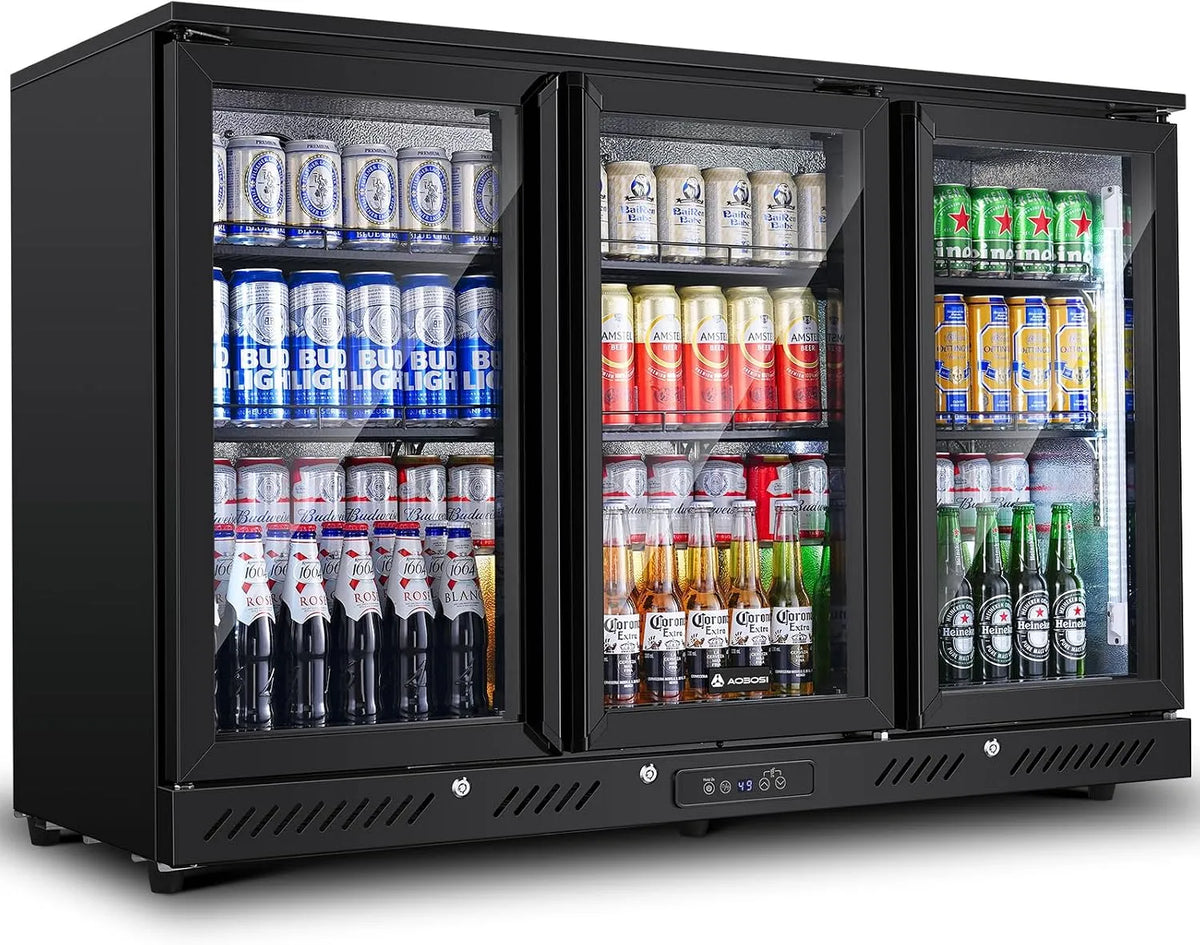 AAOBOSI, Nápojové chladničky, Nápoj Lednička 339L se skleněnými dveřmi, 3- dveře pivní lednička s LED bočním, Bílá, 339L, 4 v