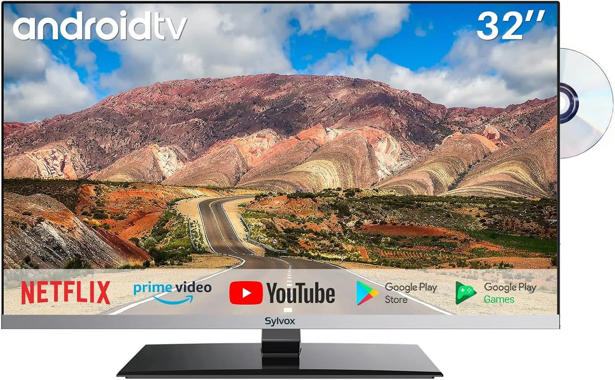 SYLVOX, Přenosné televizory, 32 palců Smart RV TV, bezrámový Android 11 TV, Černá, Full HD, 1920 × 1080, 12V, 32V