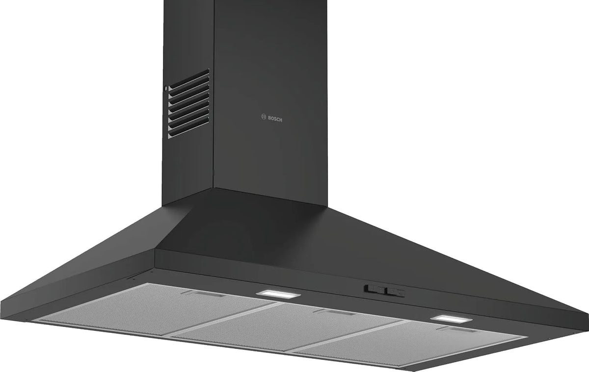 Bosch DWP94BC60, Nástěnné digestoře, nástěnná kapota Pyramida 1 motor 3 sací stupně klid 60 cm černá, 60 cm, 900 x 500, 975 mm, 65 dB
