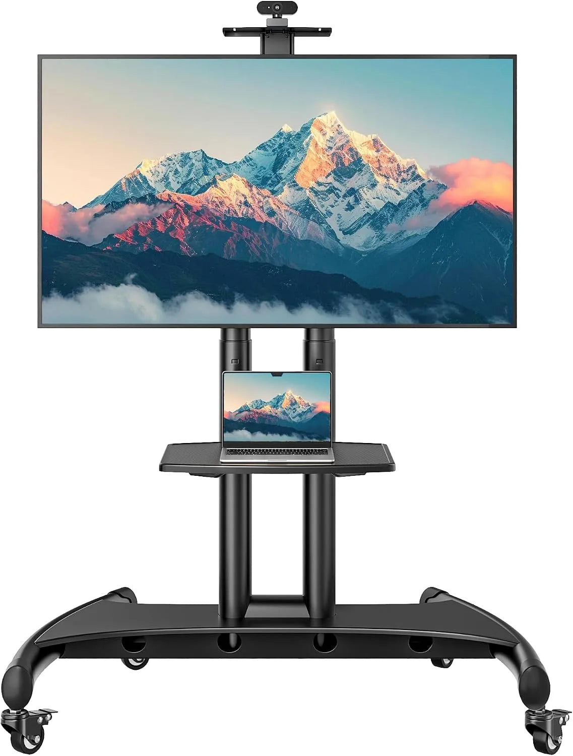 ECOTINY, TV stolky a nízké skříňky, Stojan na Rolling TV s policí a držákem na fotoaparáty pro 81, 3-210.8 cm (32- 83, Černá, 210.8 cm, 59, 9 kg