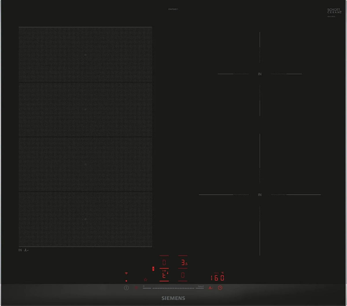 Siemens iQ700 EX675HEC1E, Varné desky, Smart induction hob 60 cm varioInduction, Černá, 60 cm