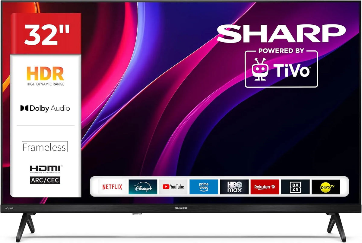 SHARP 32HE2345E HDR10, Televizory, TiVo TV, 32 ′ HD, bezrámové, 60 Hz, 2x8 W Sound, 3X HDMI, 2X USB, Barva: černá, 2x8, 3.5mm