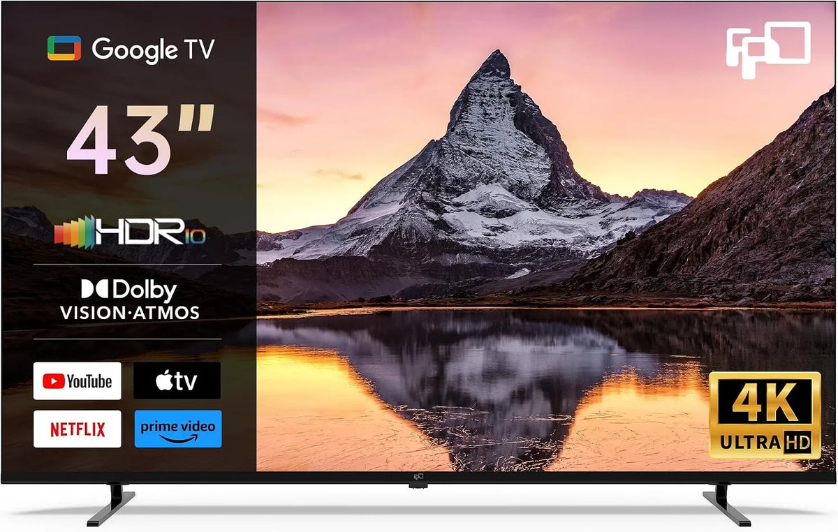 FPD, Přenosné televizory, 43 palců TV 4K UHD Smart TV Google TV 60Hz TV s plochou obrazovkou, Černá, 4K, 60Hz
