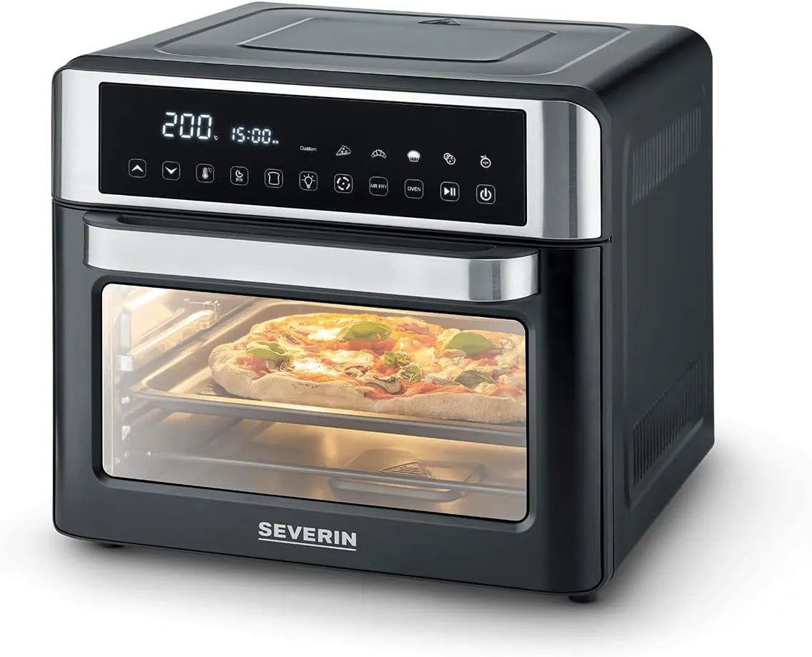 SEVERIN 2-in-1, Horkovzdušné fritézy, trouba a horký vzduch, opékání, pečení, minitrouby včetně smažecího koše, Černá / stříbrná, 4 v, 25L