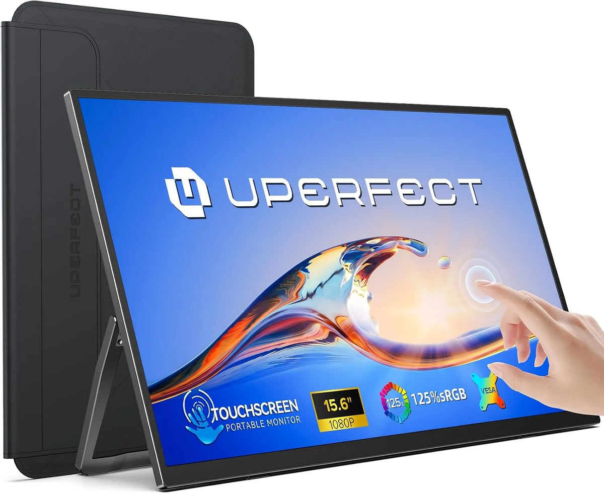 UPERFECT 1080P, Monitory, Přenosný monitor dotykový displej 15.6 '125% sRGB 2000: 1 mat, Černá, 15.6 ', 1, 4 l, 2 V, 75 mm