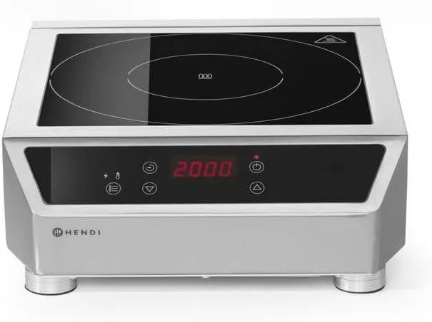 HENDI 230V/3500W 340x440x, Elektrické vařiče, Indukční sporák, 3500 D, pro pánve s průměrem dna od ø140 do ø280 mm, teplotní, Stříbrná, 230V