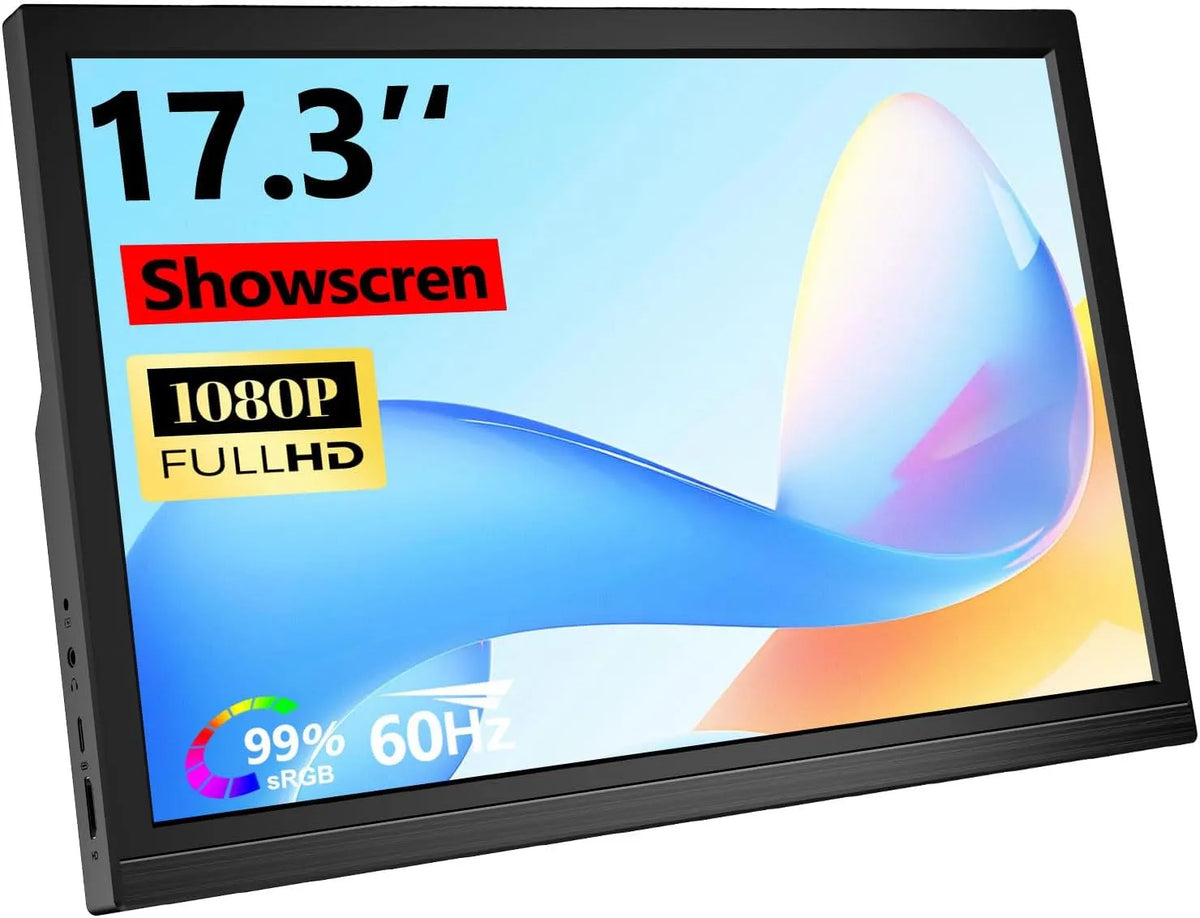 Showscren 1080P, Monitory, 17, 3 palců Přenosný monitor FHD 95% sRGB USB-C & HDMI s podstavcem kompatibilní s, Černá, Full HD, 1920 x 1080