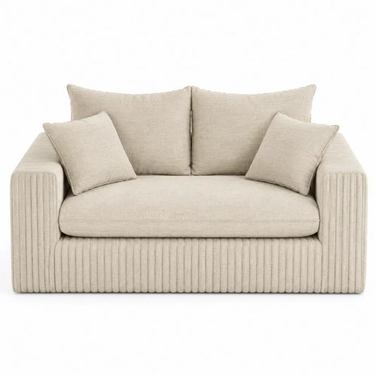 Sofá de 2 plazas tapizado en poliéster beige claro con brazos acanalados y cojines sueltos 200 x 95 x 78 cm