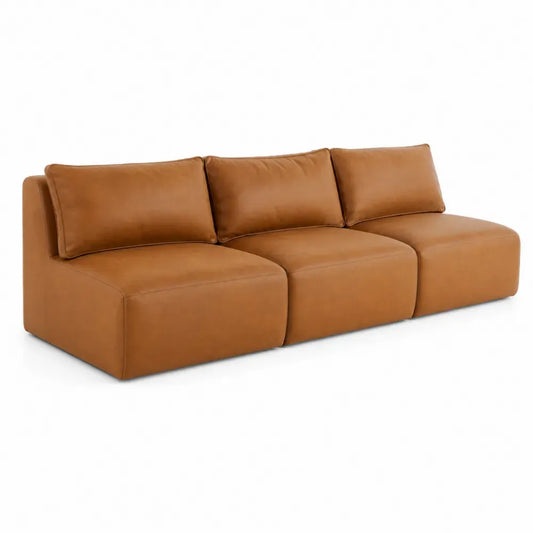 sofá de salón de 3 plazas tapizado en piel sintética marrón estructura de madera 240 cm 95 cm 75 cm