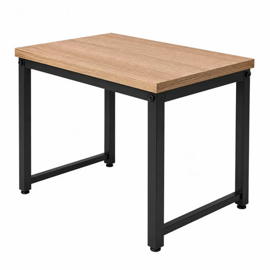 Escritorio rectangular de MDF efecto roble claro con estructura de acero negro y pies ajustables 120 cm x 60 cm x 75 cm
