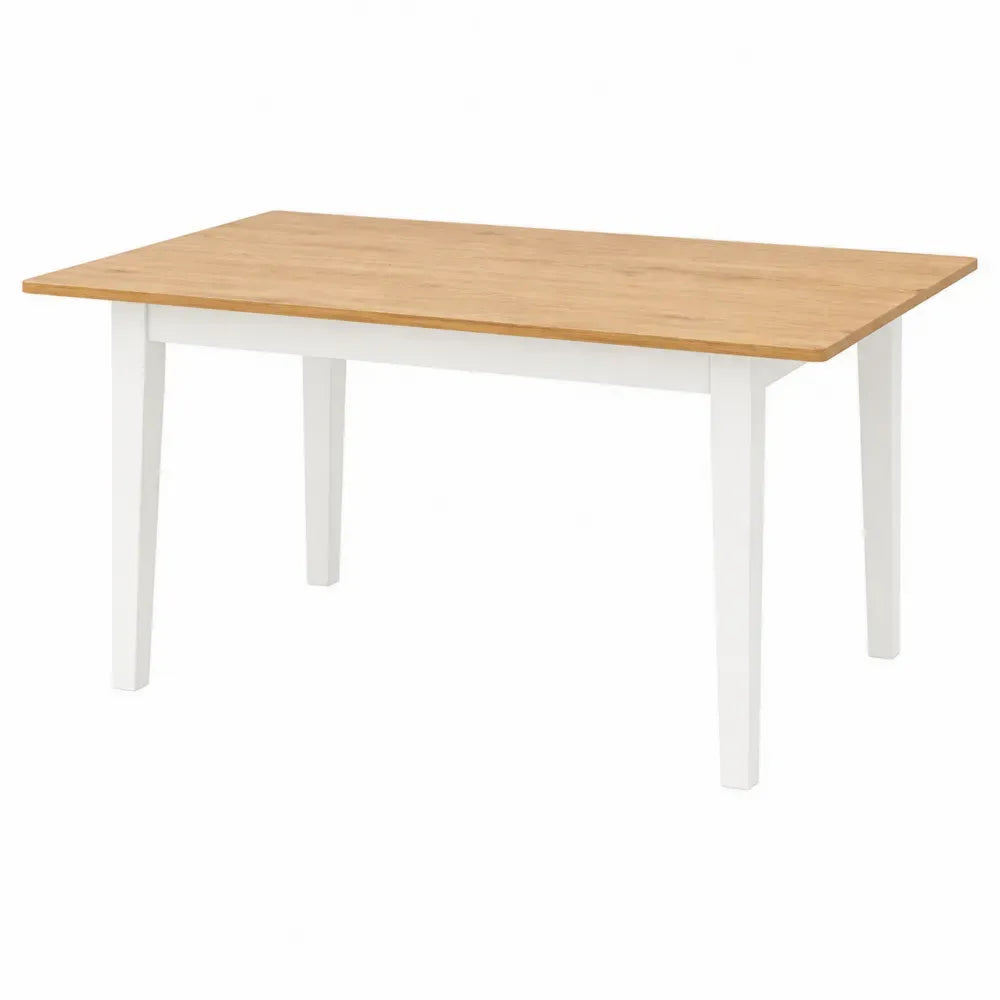 Mesa de comedor rectangular de MDF efecto roble natural con patas de madera blanca 120 x 70 x 75 cm