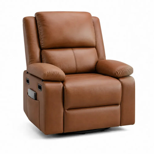 sillón reclinable individual de piel PU marrón 90 cm x 95 cm x 105 cm con reposapiés extensible y bolsillo lateral estructura de madera de pino y contrachapado
