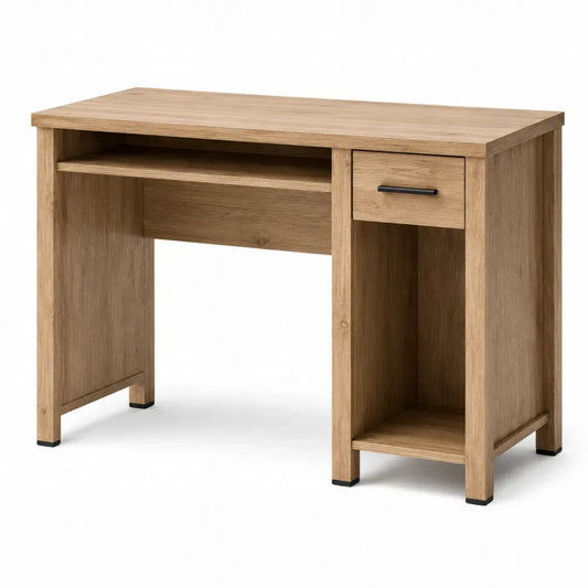 Escritorio de oficina con cajón y estante lateral MDF efecto roble 120 cm x 60 cm x 75 cm color madera natural