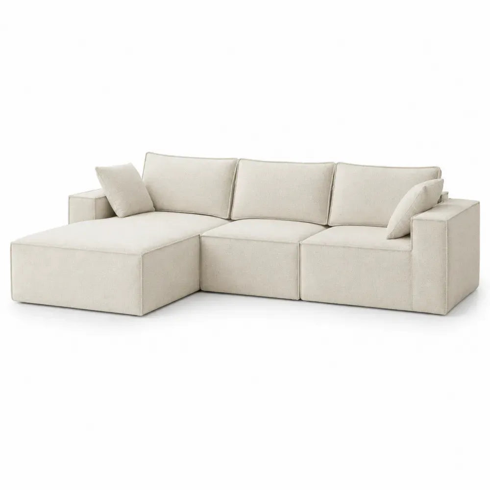 Sofá seccional modular en L tapizado en poliéster beige claro con chaise longue izquierda 280 x 170 x 78 cm