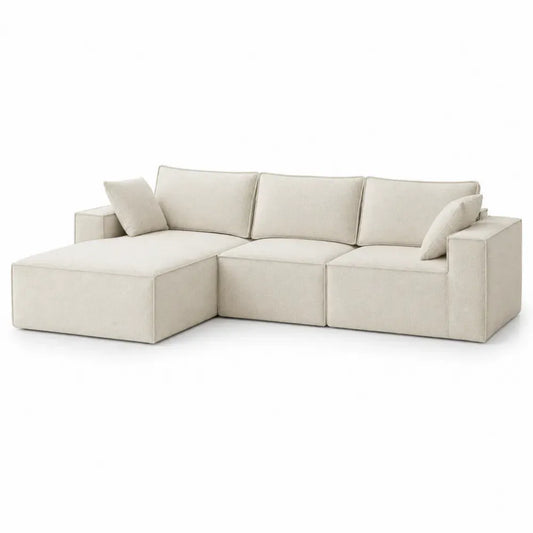 Sofá seccional modular en L tapizado en poliéster beige claro con chaise longue izquierda 280 x 170 x 78 cm
