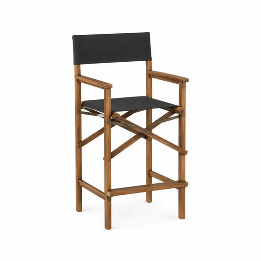silla plegable de exterior tipo director en madera maciza de acacia 55 cm x 50 cm x 85 cm con asiento de tela negro y reposabrazos