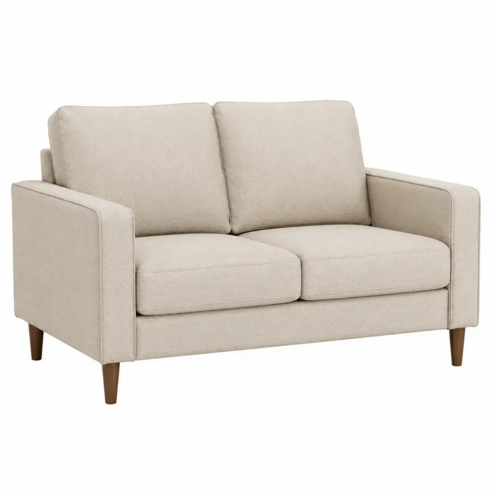 sofá de 2 plazas tapizado en poliéster beige 160 cm x 85 cm x 80 cm estructura de madera contrachapada patas de madera maciza de caucho