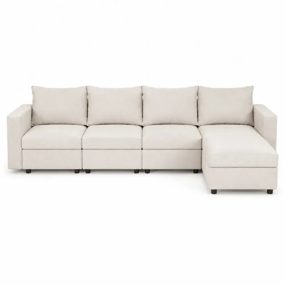 Sofá seccional modular de 4 plazas tapizado en poliéster beige claro con chaise longue derecha 290 x 170 x 78 cm
