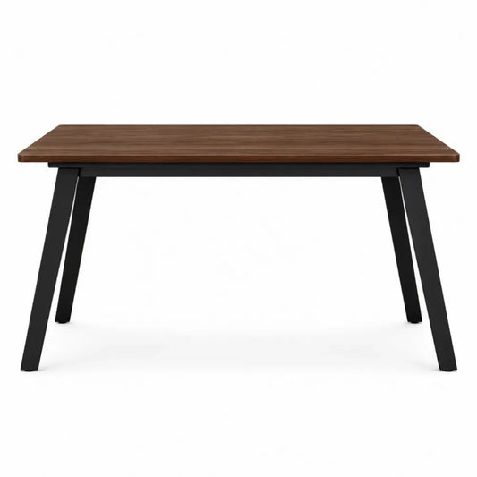 Mesa de comedor rectangular con tablero de partículas efecto nogal y estructura de acero negro 120 x 70 x 75 cm