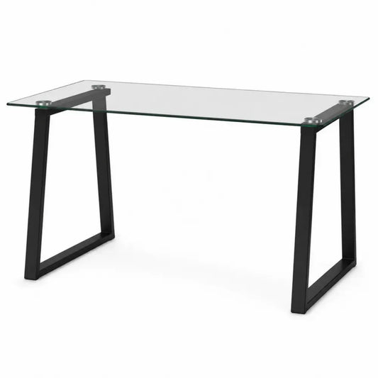 Escritorio rectangular con tablero de vidrio templado transparente y estructura de acero negro 120 cm x 60 cm x 75 cm
