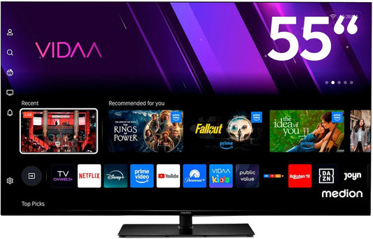 MEDION, Televizory, 138.8 cm (55 palců) TV (Smart TV, Dolby Vision HDR, VIDAA Store, Prime Video, Černá, 138.8 cm, 4K, 840 x 2160, Full HD