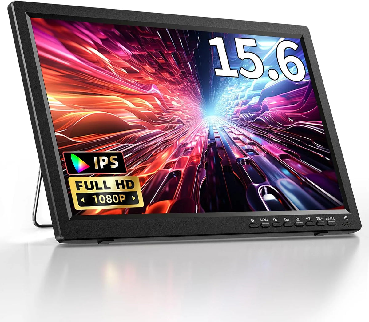 DESOBRY 1080P, TV a domácí kino, Přenosná TV 15.6 palců, Černá, 3.5mm, 12v