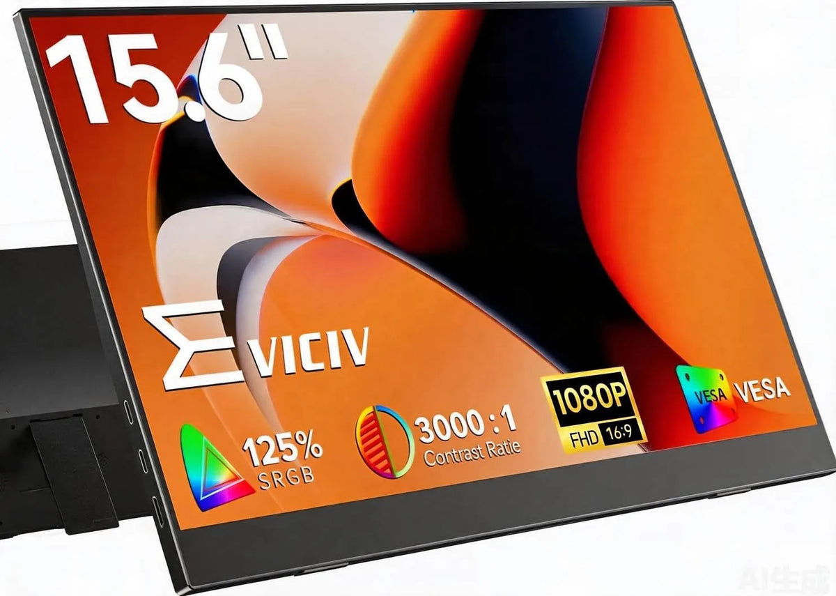 EVICIV 1080P, Monitory, Přenosný monitor 15.6 palců 125% sRGB 3000: 1 Ultra hubnutí, Černá, 1920 x 1080, 5 mm, 75mm, 4mm