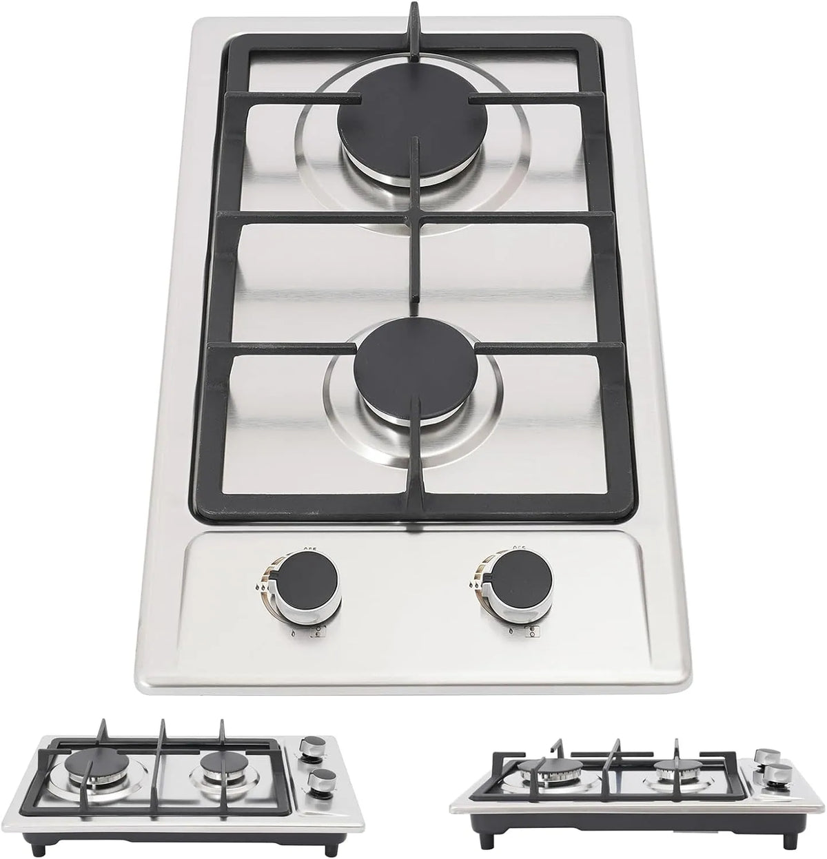TONFEION, Varné desky, Přenosná plynová sporáková plotýnka 2 Plamen, 3KW + 1.75KW, nerezová plynová, Stříbrná, 3KW, 1.75KW, 51x31x10cm, 08 x 12