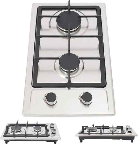 TONFEION, Varné desky, Přenosná plynová sporáková plotýnka 2 Plamen, 3KW + 1.75KW, nerezová plynová, Stříbrná, 3KW, 1.75KW, 51x31x10cm, 08 x 12