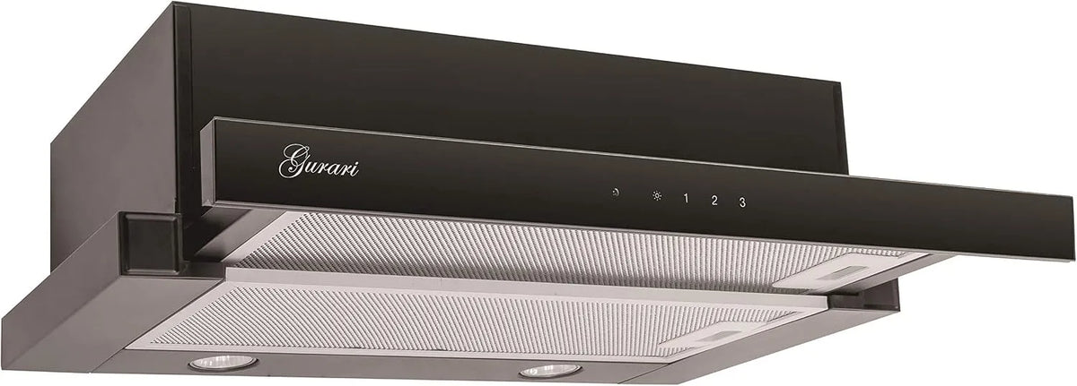 Gurari, Podstavné digestoře, 60cm GCH 117 montážní řada 60 cm, černé sklo, 1000 m3 / h, dotyková kontrola, Černá, 60cm, 3 v, 150 mm, 206 W