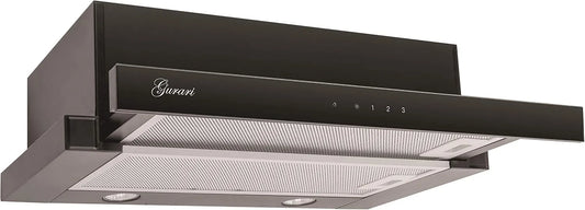 Gurari, Podstavné digestoře, 60cm GCH 117 montážní řada 60 cm, černé sklo, 1000 m3 / h, dotyková kontrola, Černá, 60cm, 3 v, 150 mm, 206 W