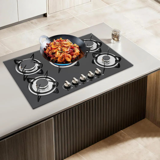 Esyogen, Varné desky, Plynová varná deska 5 Plameny tvrzené sklo Built- in plynové sporák Built- in, Černá, 510 mm, 20mm, 70, 30.3 '