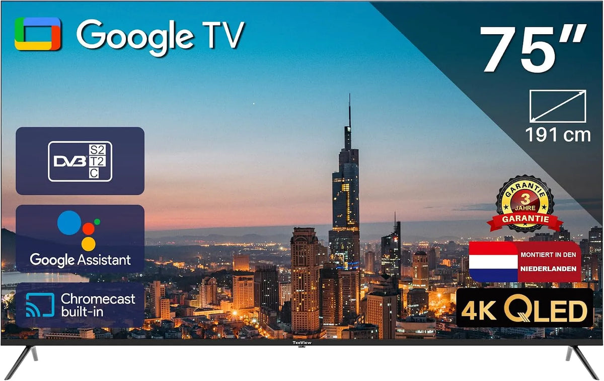 TEEVIEW, Televizory, Google Smart TV, Černá, QLED, 4K, 191 cm, 75 '