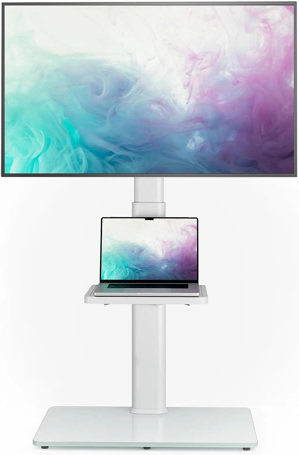 AX WABER, Stojanové nohy, TV stojan na podlahu pro 32- 65 palců TV do 35 KG, TV stojan se 2 schodišti, TV, Bílá, 35 KG, 400x400mm, 68, 6 cm