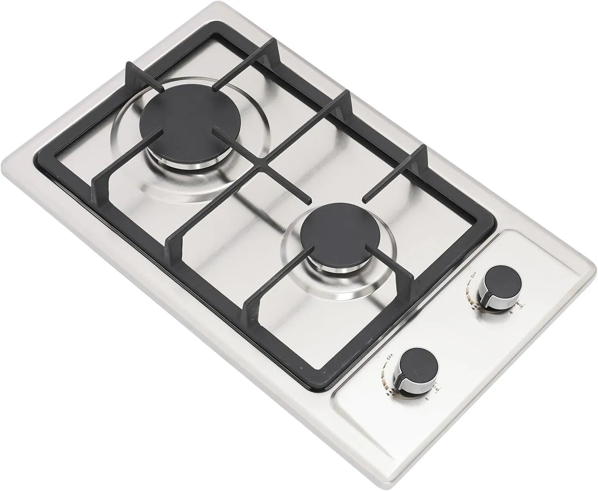 DAOHHFO, Varné desky, Plynová varná deska 2 Plamen, nerezová kempinková kamna s redukčním ventilem, Stříbrná, 3KW, 1.75KW, 2 v, 51 × 31 × 10 cm
