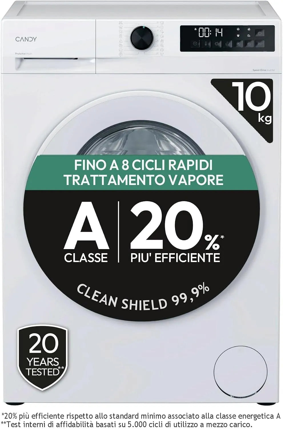 CANDY 4108-S A-20, Pračky, ProWash 300 GD, přední nakladač, 10 kg, třída %, 1400 otáček, 16 programů, 8, Bílá, 300 G, 85 x 60 x 60 cm