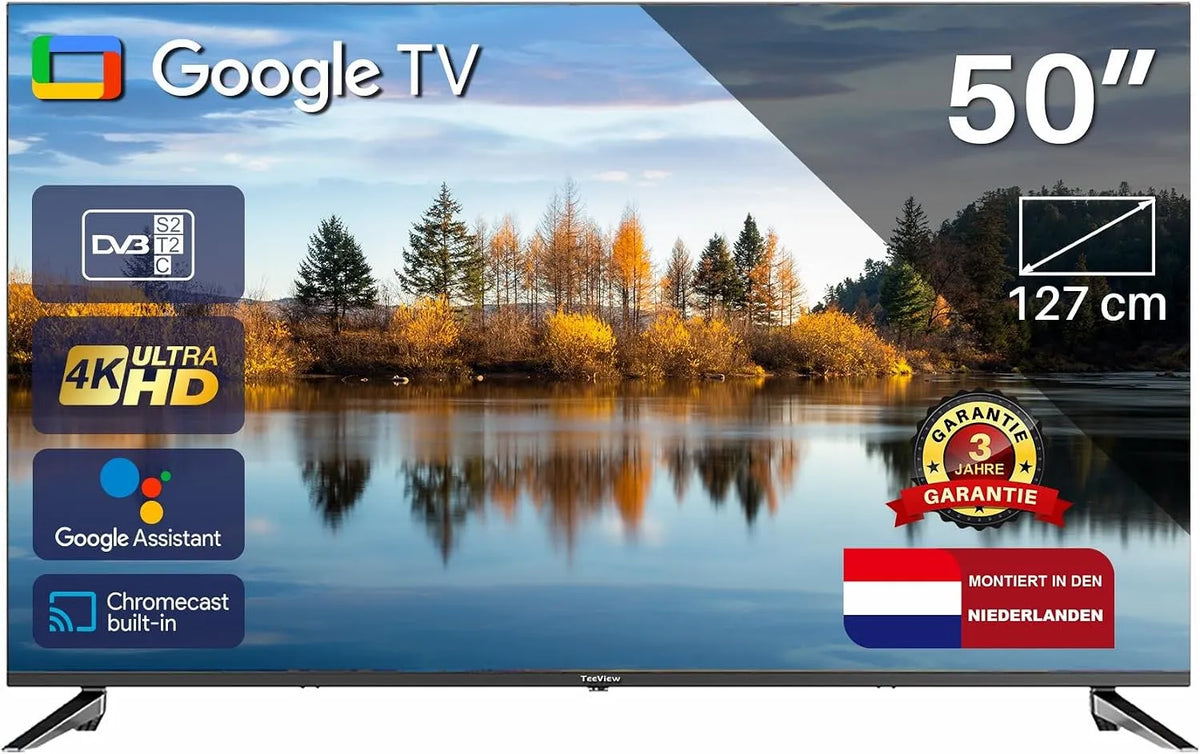 TEEVIEW, Televizory, Google Smart TV, Černá, 4K, 50 ', 127 cm, Full HD