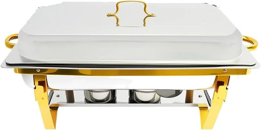 TRDEWR, Ohřívače nápojů a jídel, Chafing dish- Set, Buffet jídlo Warmer nerezová ocel, Semi- Gold, Obdélníkové, Stříbrná, 6 x 14, 2 x 12, 9 l