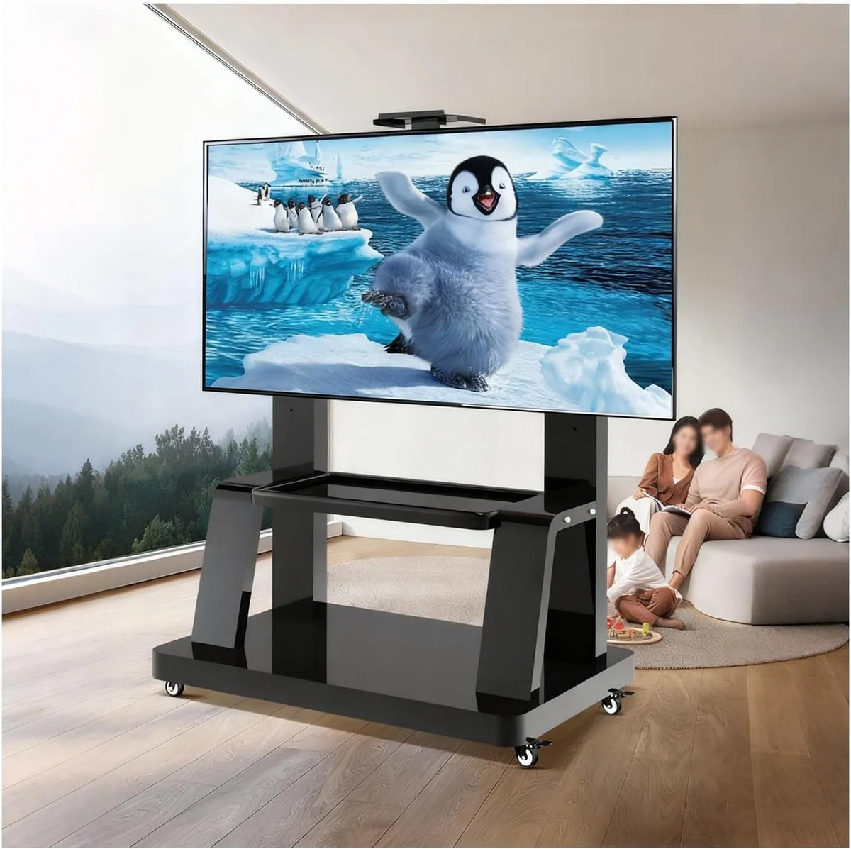 Generisch 320-Zoll-Fernseher, Stojanové nohy, Nastavitelný přenosný televizní stojan s skrytými kolečky, vysoký nastavitelný, Černá